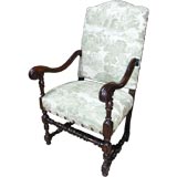 Large Scale Arm Chair in  Green and White Toile