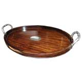 Antique Chinese Silver and Wood Tray with Bamboo Design