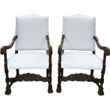 Pair of Large Flemish Style Arm Chairs
