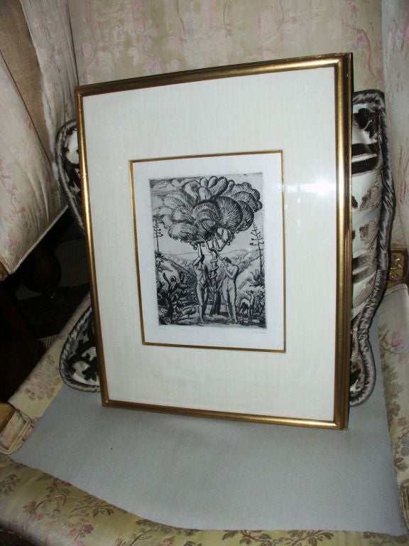 Beautifully framed engraving by Joseph Hecht (Polish/British 1891-1951)  Title Adam and Eve  #12 of 30