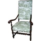 Charming 19th C Armchairs with Green and White Toile Fabric