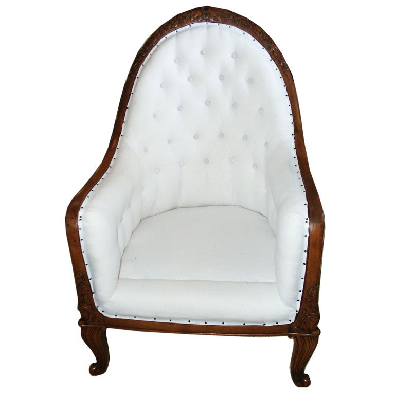 Early 20th C Deco Style Barrel Back Carved Bergere For Sale