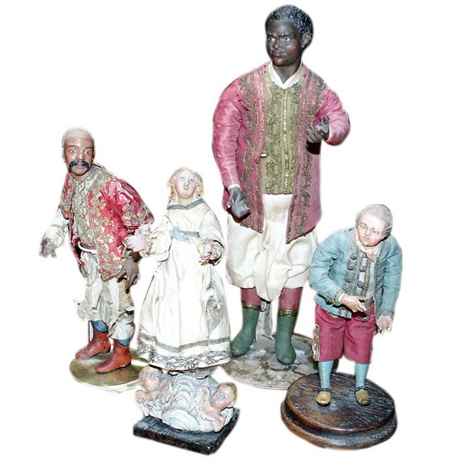 Group of Four Italian Polychrome Composition Creche Figures For Sale