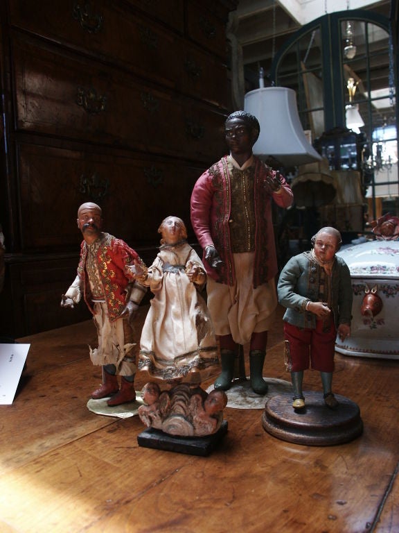 Hand-Painted Group of Four Italian Polychrome Composition Creche Figures For Sale