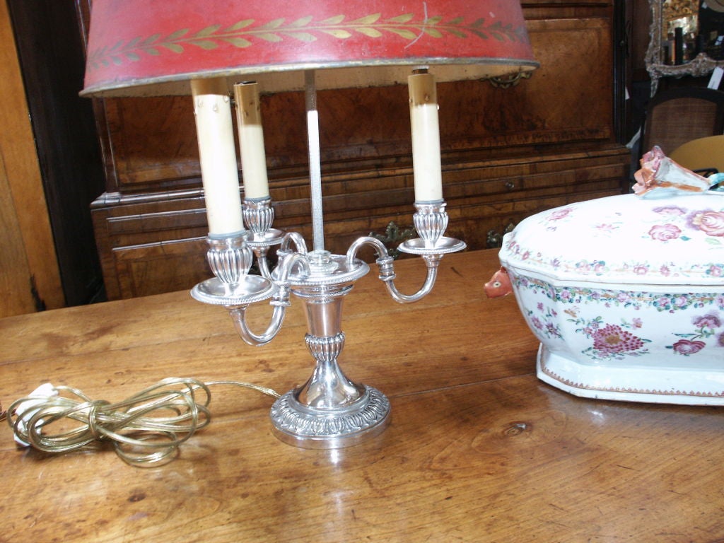Classic Antique French Silver on Bronze Bouillotte Lamp