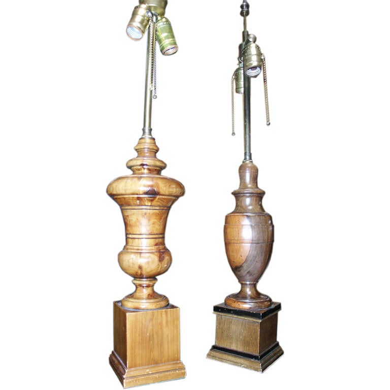 Two Exotic Wood Lamps For Sale