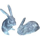 Two Bunny Garden Statues