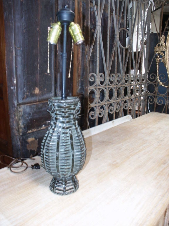 Fine Japanese Woven Bronze Lamp with Dragon Fly Design