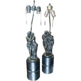 Pair of 19th C Bronze Statues Made Into Lamps
