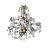 Blown Glass Floral Chandelier with Gilt Metal body