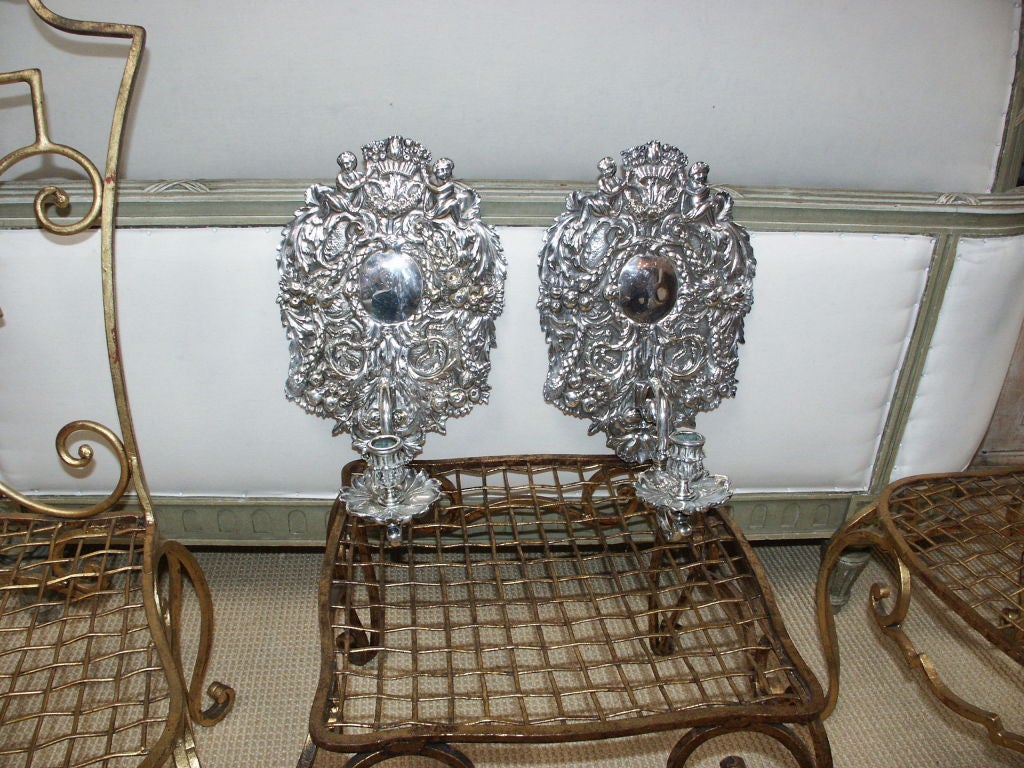 Pair of Silver Plated Bronze Wall Sconces
