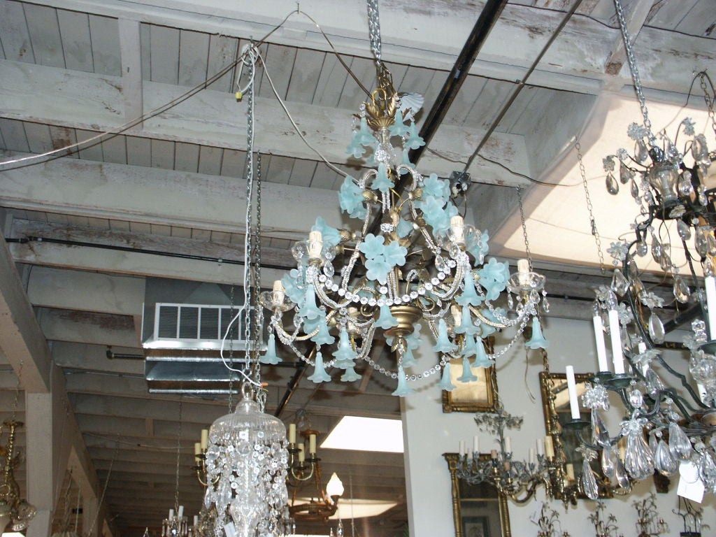 Chandelier With Blue Glass Flowers