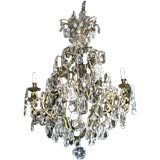 Large Crystal and Bronze French Chandelier