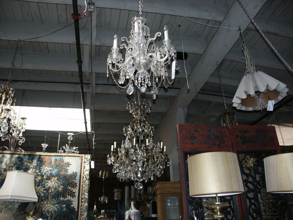 Large Crystal and Bronze French Chandelier