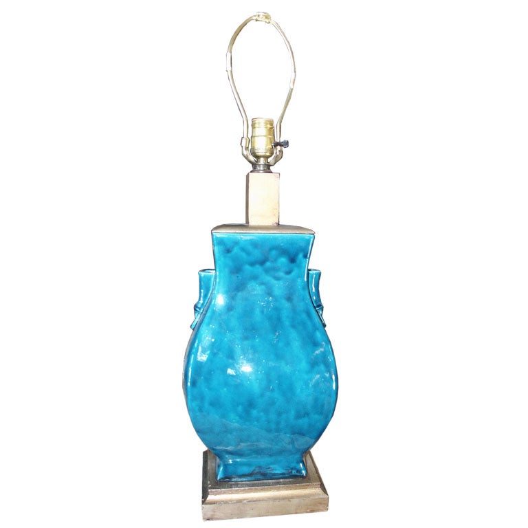 Antique Chinese Turquoise Glazed Vase Converted to Lamp For Sale