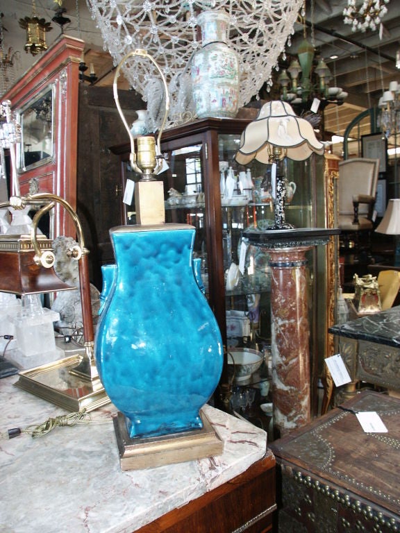 Antique Chinese Turquoise Glazed Vase Converted to Lamp For Sale 1