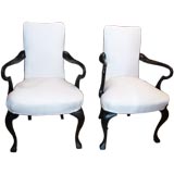 Pair of Ebonized English Style Arm Chairs