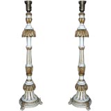 Pair of Giltwood and Polychrome Altar Stick Lamps