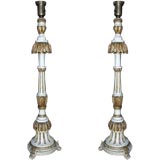 Pair of Giltwood and Polychrome Altar Stick Lamps