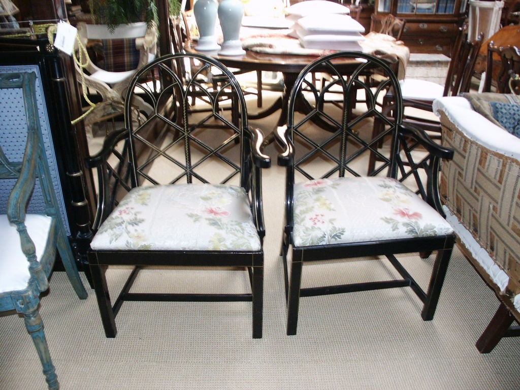 Pair of George III Cockpen Style Black Lacquered Chairs