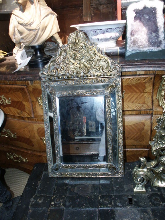 Small Brass and Glass Repousse Baroque Mirror