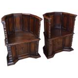 Pair of Carved Italian Baroque Chorister Chairs in Walnut