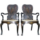 Pair of Queen Anne Style Chinoiserie Arm Chairs