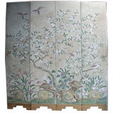 Vintage Hand Painted 20th C Floor Screen With Asian Theme