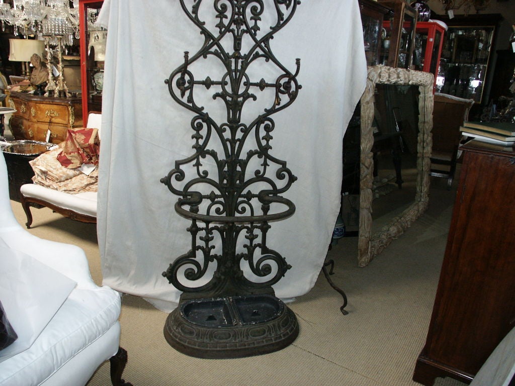 19th C English Cast Iron Hall Tree With Umbrella Basin