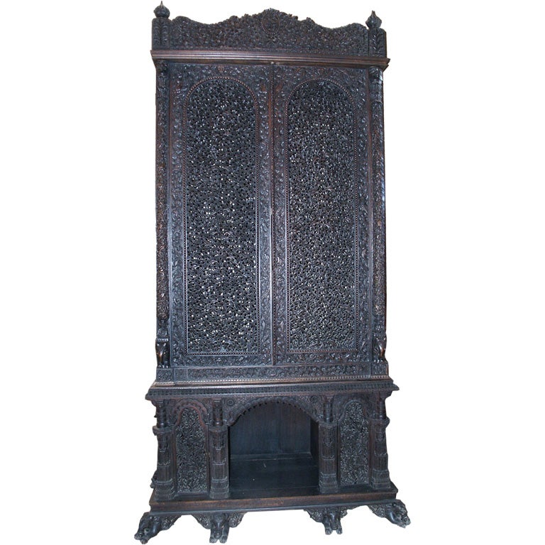 Stunning Massive Anglo Indian Cabinet In Carved Rosewood For Sale