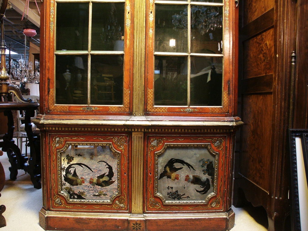 19th Century Stunning Scarlet Chinoiserie Queen Anne Style Cabinet For Sale
