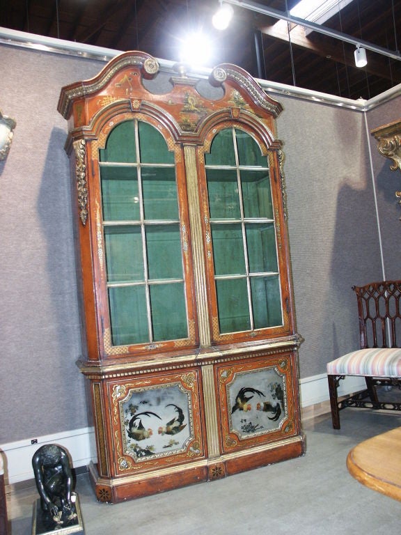 Stunning Scarlet Chinoiserie Queen Anne Style Cabinet For Sale 6