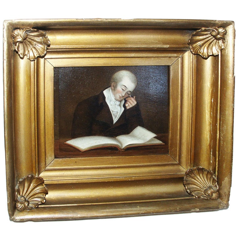 Small 19th C Portrait of a Gentleman Reading For Sale