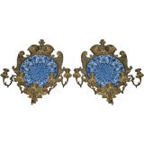 Stunning Large Pair Of Bronze Mounted Delft Charger Sconces