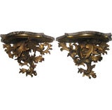 Antique Pair of Bronze Wall Sconces or Shelves with Marble Tops