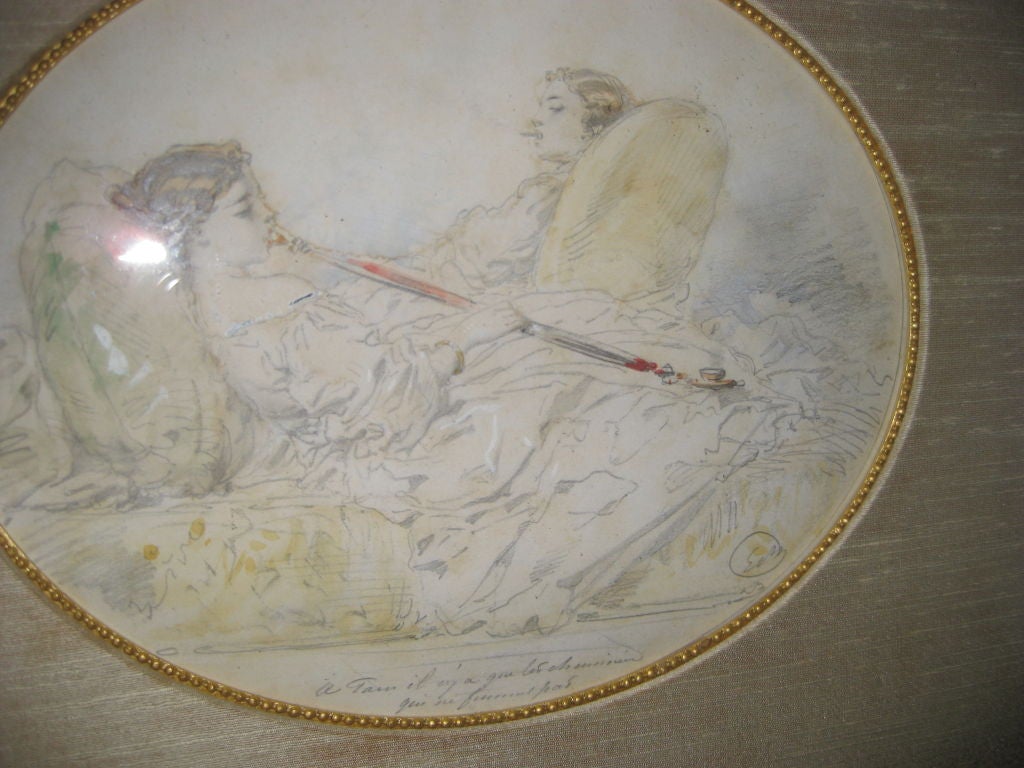 Antique French Drawing Of Women Smoking Opium For Sale 1