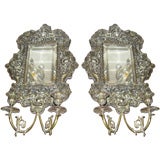 Antique Pair of Early 19th C Mirrored Wall Sconces