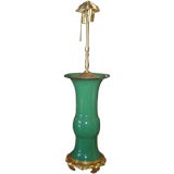 Green Asian Style Lamp with Bronze Base