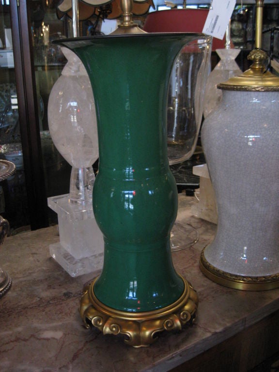 Green Asian Style Lamp with Bronze Base