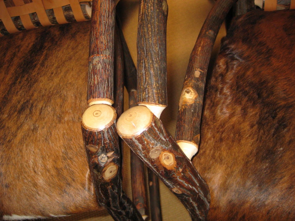 Pair of Rustic Bar Stools In Leather and Hide