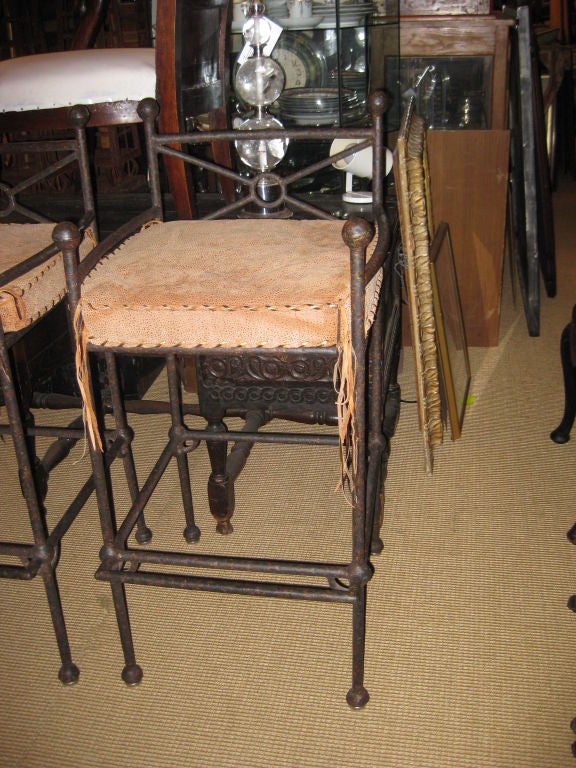 Pair of Bar Stools with Leather Seat Cushions