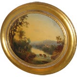 Charming Oval Landscape Oil Painting
