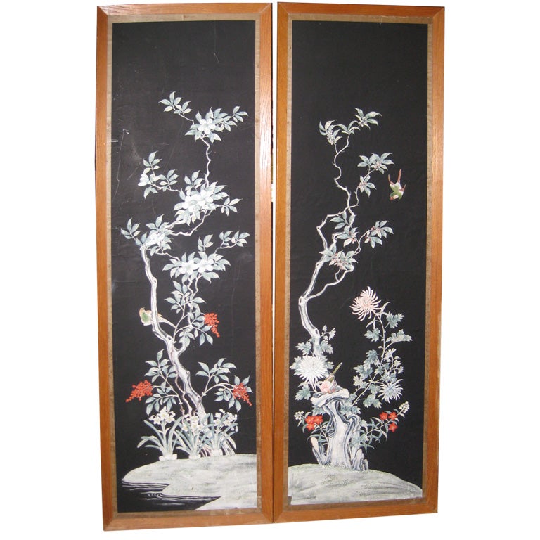 Pair of Antique Chinese Wall Paper Panels For Sale