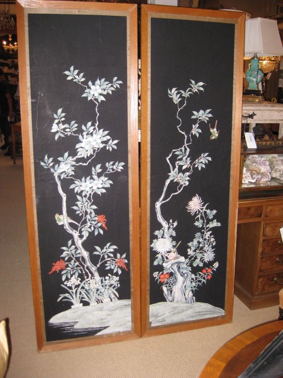 Pair of Antique Chinese Wall Paper Panels For Sale 1