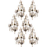 Set of Six 19th C Bronze and Crystal Wall Sconces