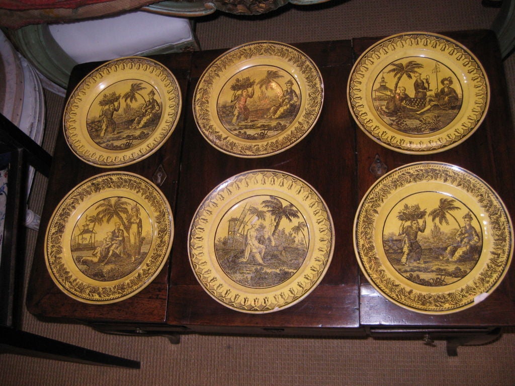 French creil  plates in yellow with black decoration