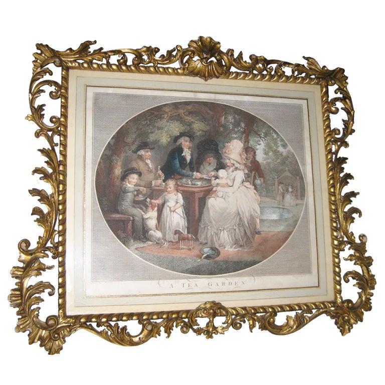 Early 19th C Engraving after Morland Painting in Ornate Frame For Sale