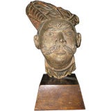 Charming Carved Wood and Polychrome Head of a Moghul
