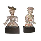 Pair of Carved Wood and Polychrome Indian Figures