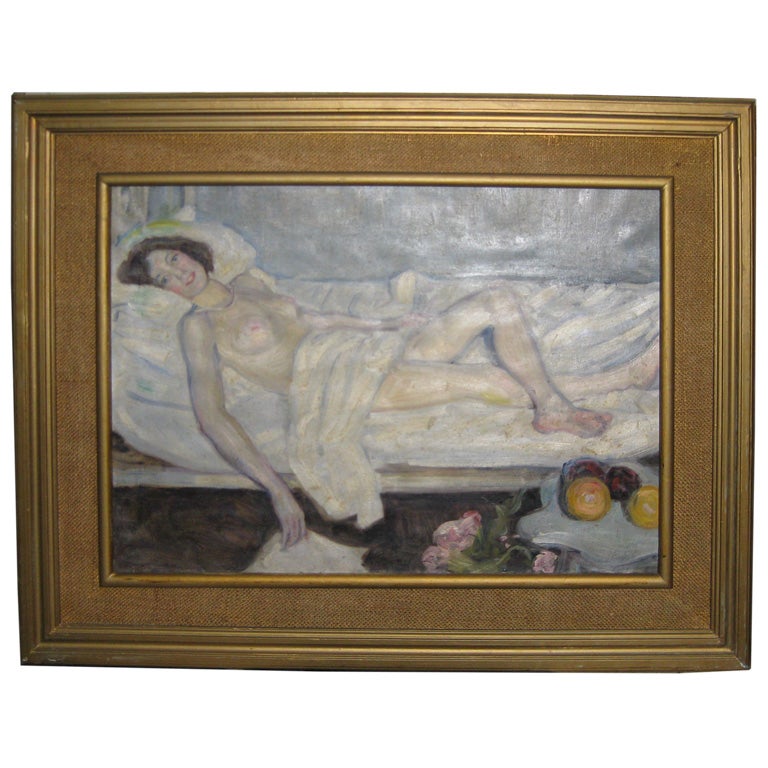 20th C  Unsigned Painting of a Nude Woman For Sale